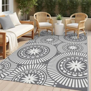 Wholesale Mandala Geometric Outdoor Plastic Straw Rug HEBE RUGS