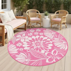 Wholesale Floral Round Outdoor Plastic Straw Rug HEBE RUGS