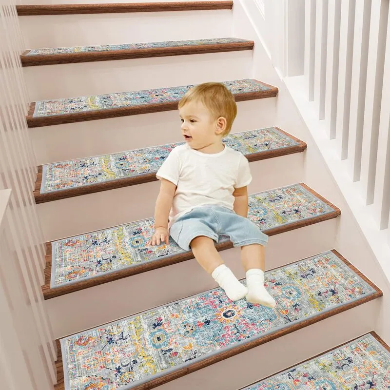 wholesale AR003290 colorful non slip stair treads for kids safety wooden steps runner carpet for US home HEBE RUGS