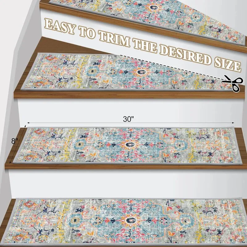 wholesale AR003290 colorful stair treads 8x30 inch easy to trim peel and stick stair runner mat HEBE RUGS