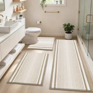 Wholesale Striped Plush Bath Mat Set HEBE RUGS