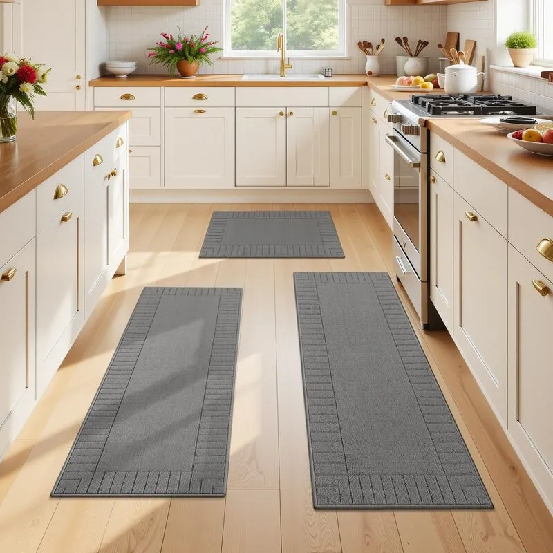 HEBE RUGS grey three-piece kitchen mat and runner set