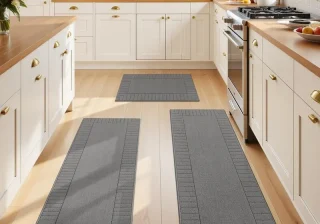Conjunto de três peças de tapetes e passadeiras para cozinha HEBE RUGS na cor cinza
